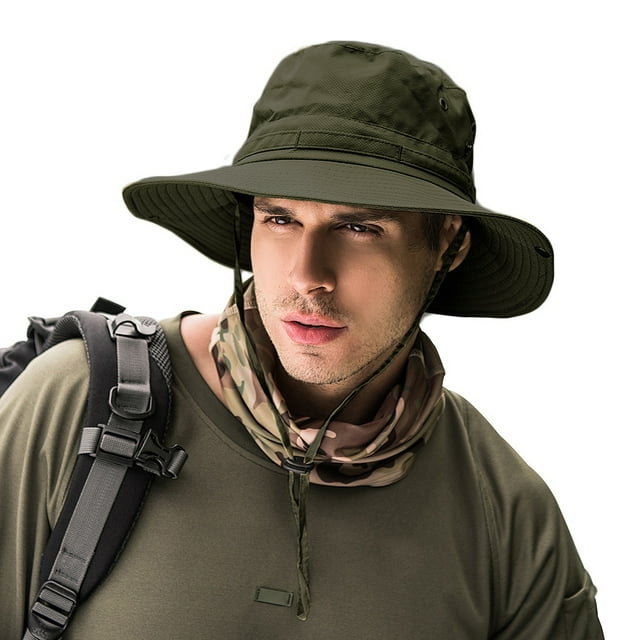 TELOLY Wide Brim Sun Hat for Men Outdoor Sun Protection Boonie Summer Hat for Safari Hiking Fishing Cycling