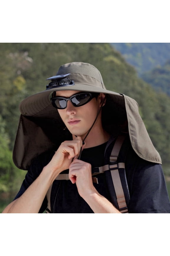 Wide Brim Solar Fan Hat, Men Sun Hat With Solar Powered Fan, Upf 50+ Cooling Fan Hat, 3 Speed Adjustable Fishing Hat For Outdoor Camping Hiking