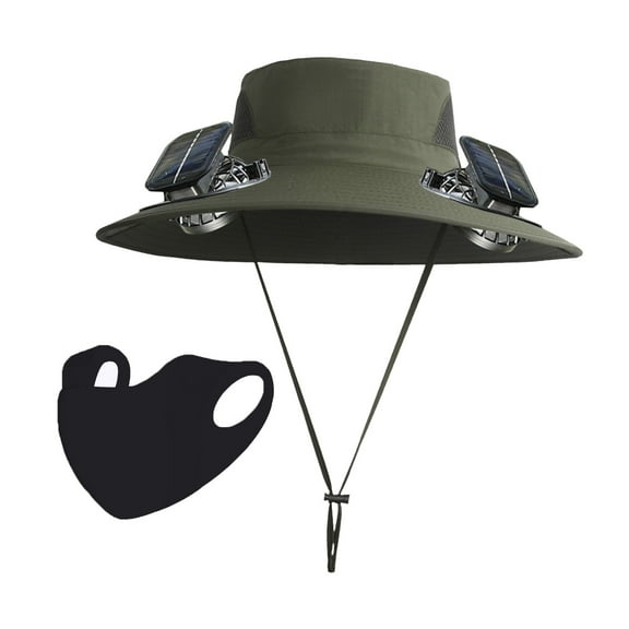 Wide Brim Sun Hat with 2 Solar Fan, Outdoor Solar Powered Charging Fishing Hat, 3 Speed Adjustable Fans Hats, Men Sun Hat