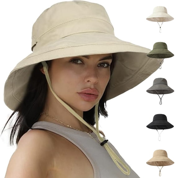 Wide Brim Sun Hat with Chin Strap - Waterproof Quick Dry Bucket Hat for Hiking, Fishing, Camping, UV Protection Outdoor Cap Gray One Size