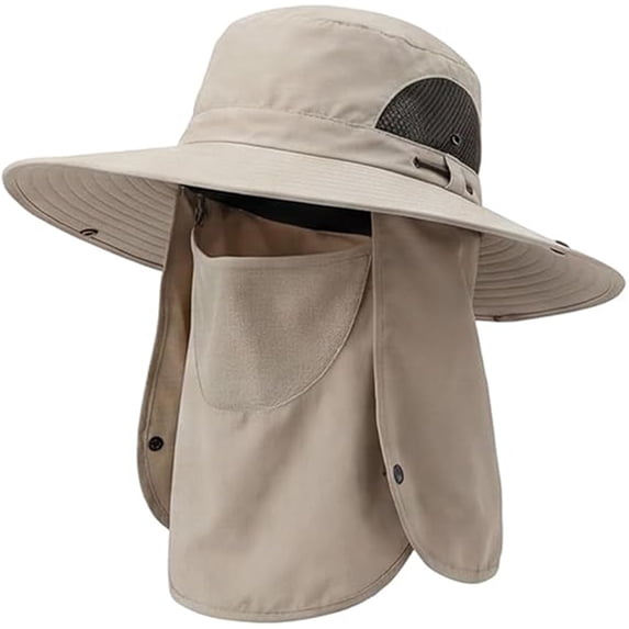 Wide Brim Sun Hat with Detachable Face & Neck Cover, UV Protection for Outdoor Hiking Fishing,Colour as Pictured