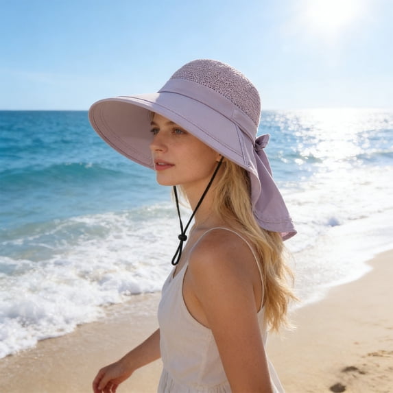 Wide Brim Sun Hat with Neck Flap, UPF 50+ UV Protection Beach Hat Breathable for Women Summer Travel Beach Fishing Hiking Outdoors