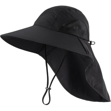 Wide Brim Sun Hat with Neck Flap for Men Women Summer Outdoor UV Protection Breathable Fishing Hats with Strap