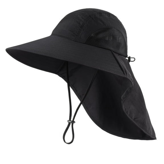 Wide Brim Sun Hat with Neck Flap for Men Women Summer Outdoor UV Protection Breathable Fishing Hats with Strap