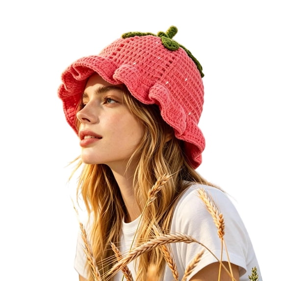 Wide Brim Sun Hats Cute Styling Handmade Food Knitted Wool Fisherman'S Hat