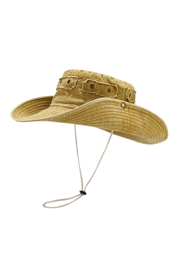 Vintage Washed Sun Hat With Brass Buckle And Unisex Outdoor Jungle Fishing Cap For Hiking And Camping