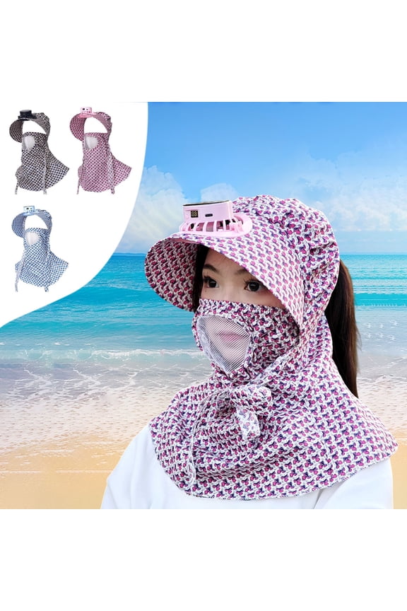 Wide Brim Sun Hats for Women with Solar Fans Face Cover Neck Protection Summer UV Protective Hat with Floral Print for Outdoor Gardening Hiking Black