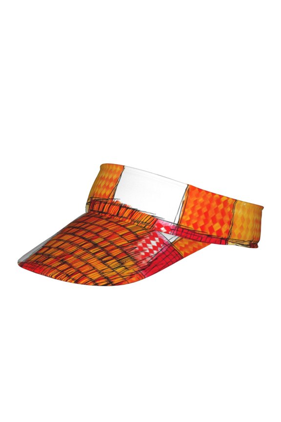Wide Brim Sun Protection Empty Top Hat Durable Sun Protection With Widened Brim Suitable For A Wide Range Of Men And Women Orangered Houndstooth Checkered Hand-Drawn Sketch_2