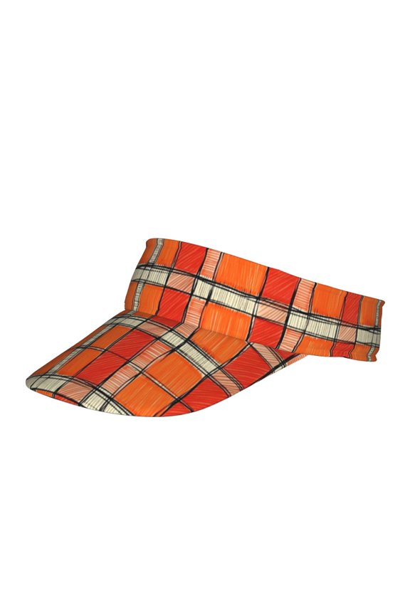 Wide Brim Sun Protection Empty Top Hat Durable Sun Protection With Widened Brim Suitable For A Wide Range Of Men And Women Orangered Houndstooth Checkered Hand-Drawn Sketch_3