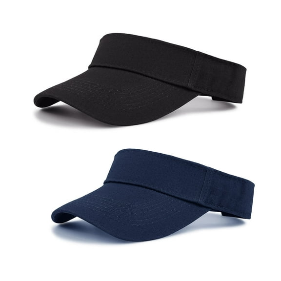 Wide Brim Sun Visors for Women Men UPF 50 Sun Protection Ponytail Hat 2 Pack Black Navy