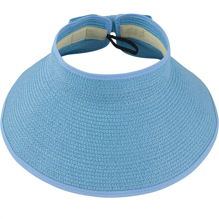 Wide Brim UV Protection Sun Hats for Women Straw Roll Up Beach Visor Hat  UPF 50+-Sky Blue-Sky Blue