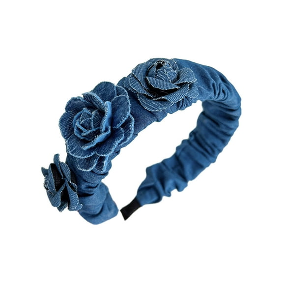 Wide Brim Washed-Denim Headbands for Woman Non-slip Headbands with Rose Shape Headband for Girls Washing Face Sports
