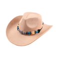 thumbnail image 1 of Wide Brim Western Cowboy Hat for Adults Structured Pinch Front Crown Felt Style Hat with Beaded Hat Band for Costume, 1 of 6