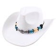 thumbnail image 1 of Wide Brim Western Cowboy Hat for Adults Structured Pinch Front Crown Felt Style Hat with Beaded Hat Band for Costume, 1 of 6