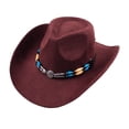 thumbnail image 1 of Wide Brim Western Cowboy Hat for Adults Structured Pinch Front Crown Felt Style Hat with Beaded Hat Band for Costume, 1 of 6