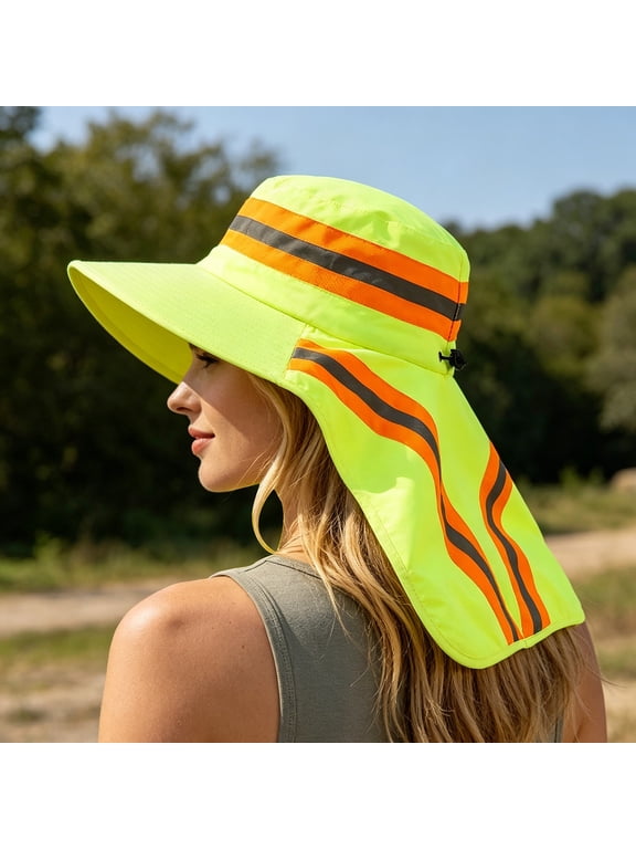 Wide Brim Work Sun Hat with Reflective Strips, Breathable Mesh Outdoor Safety Cap, Quick Dry UV Protection Hiking & Construction Headwear