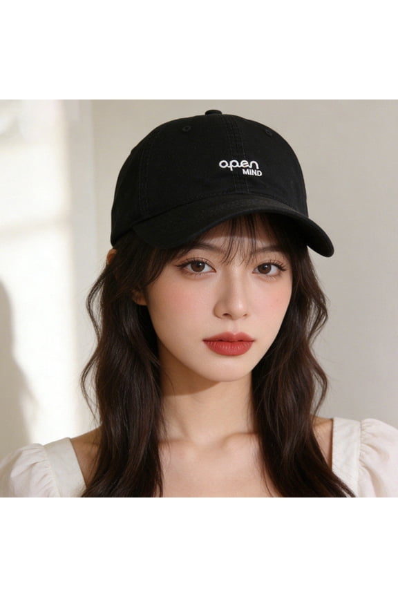 Wide-Brimmed Baseball Cap That Makes Your Face Look Smaller, Trendy Letter Design, Versatile Sun Hat, Simple Embroidered Baseball Cap for Women Men With A Visor One Size Color Black