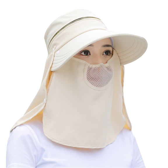 Wide Brimmed Face Cover Hat for Women UV Sunproof Cap Foldable Fishing Cap Removable Flap Visor-Hat
