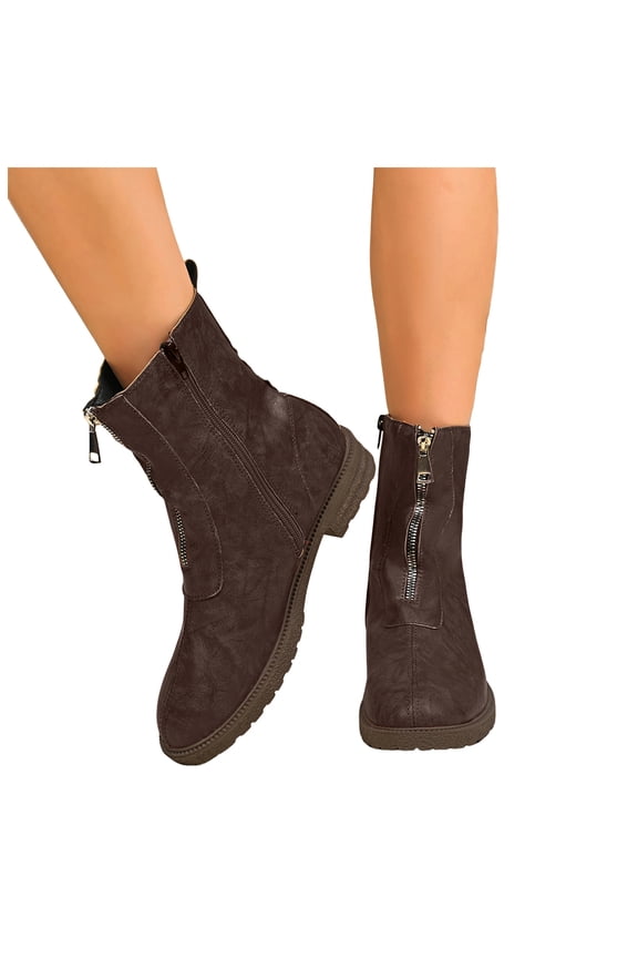 Wide Calf Ankle Boots for Women Vintage Soft Leather Front Side Zipper Waterproof Riding Booties