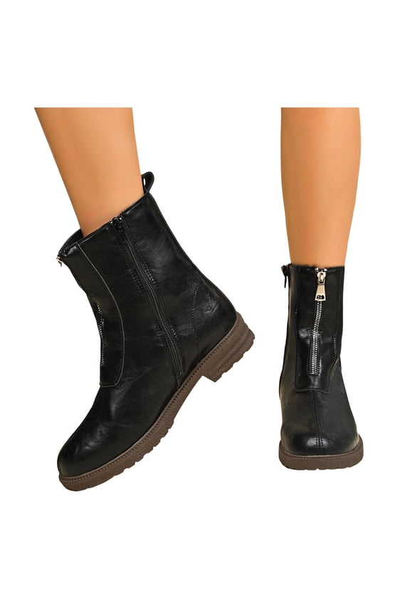 Wide Calf Ankle Boots for Women Vintage Soft Leather Front Side Zipper Waterproof Riding Booties