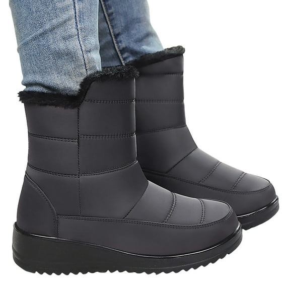 Wide Calf Ankle Snow Boots for Women Thinkened Plush Warm Zipper High Top Platform Wedge Winter Booties