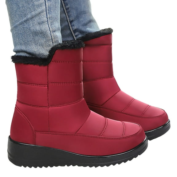 Wide Calf Ankle Snow Boots for Women Thinkened Plush Warm Zipper High Top Platform Wedge Winter Booties