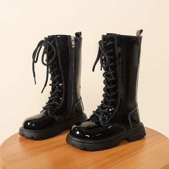 Wide Calf Boots,Kids Autumn Shoes Fashion Flat Bottom for Children PU Comfortable Boots for Outdoor,Black Ankle Boots,13 Black,4-4.5 Years