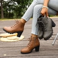 thumbnail image 1 of Wide Calf Boots for Women Chunky Heel Thick-Soled Lace-Up Round Toe Leather Shoes Fall Winter Comfortable Short Boots, 1 of 10