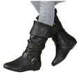 thumbnail image 1 of Wide Calf Boots for Women Flod Over Slouchy Leather Pull on Mid Calf Riding Booties Fashion Buckle Strap Pointed Toe Zipper Long Boots Black 6.5, 1 of 6