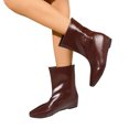 thumbnail image 1 of Wide Calf Boots for Women Plus Size Fashion Square Toe Slip on Hidden Wedge Mid Calf Booties Stitching Leather Pull on Ankle Booties Wine 6.5, 1 of 5