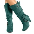 thumbnail image 1 of Wide Calf Boots for Women Slouchy Suede Kitten Heel Dress Mid Calf Booties Side Zipper Buckle Strap Fall Long Boots, 1 of 7
