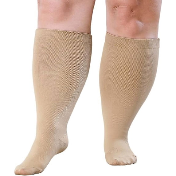 Wide Calf Compression Socks for Women & Men Circulation 20-30mmHg Plus Size Knee High Support Stockings for Medical | Circulation | Nurses | Running | Travel,Beige 3XL
