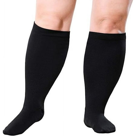 Wide Calf Compression Socks for Women & Men Circulation 20-30mmHg Plus Size Knee High Support Stockings for Medical | Circulation | Nurses | Running | Travel,Black 2XL
