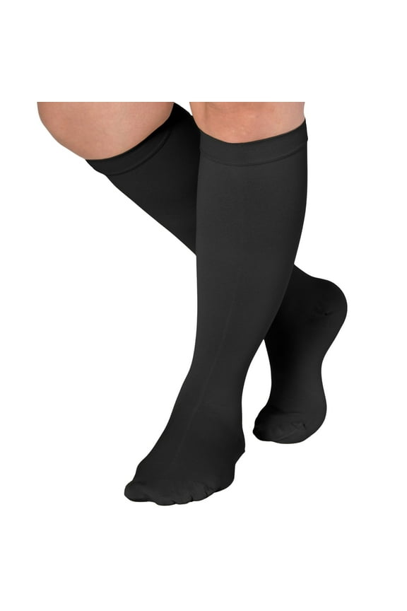Wide Calf Compression Socks for Women and Men 15-20 mmHg - Closed Toe - Black, 3X-Large