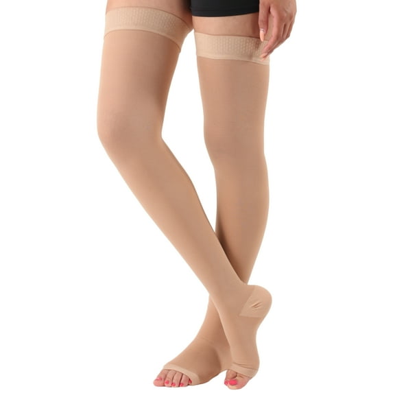 Wide Calf Compression Thigh High 20-30mmHg by Absolute Support - Beige, 2XL