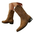 thumbnail image 1 of Wide Calf Cowboy Boots for Women Chunky Heel Cowgirl Western Booties Ladies Winter Pull on Fashion Mid Calf Boots, 1 of 7