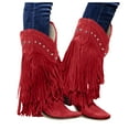 thumbnail image 1 of Wide Calf Cowboy Cowgirl Riding Boots for Women with Long Fringe Boho Studded Suede Pointed Toe Knee High Western Tall Boots Red Size 6, 1 of 7