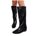 thumbnail image 1 of Wide Calf Knee High Boots Women Hidden Wedge Flat Over the Knee Boots Pointed Toe Pull on Thigh High Tall Winter Booties, 1 of 7