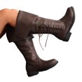 thumbnail image 1 of Wide Calf Knee High Boots Women Pull on Fold Over Leather Tall Riding Booties Round Toe Strappy Fall Winter Long Boots, 1 of 6