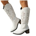 thumbnail image 1 of Wide Calf Knee High Cowboy Cowgirl Boots for Women Roman Casual Leather Pointed Stacked Mid Heel Western Riding Tall Boots White Size 8, 1 of 8
