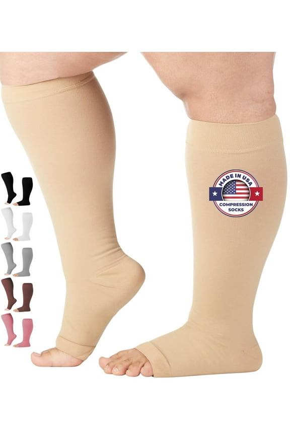 Wide Calf Men and Women Compression Socks for Swelling 20-30mmHg Beige, 3XL
