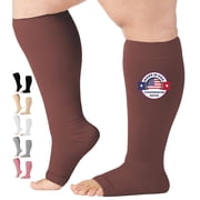 Wide Calf Men and Women Compression Socks for Swelling 20-30mmHg Brown, 3XL