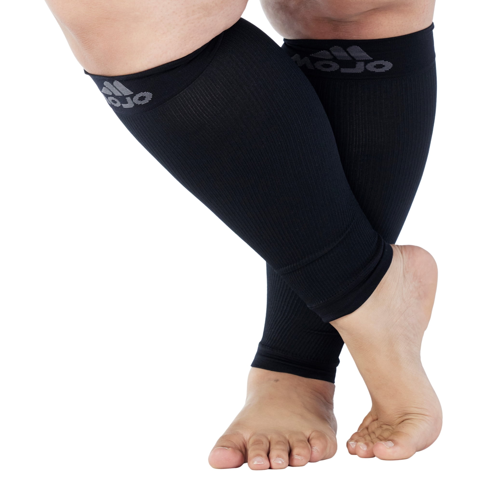 Mojo Compression Socks - 3XL Footless Black Plus Size Compression Sleeves  For Wide Calves - Ideal For Swelling
