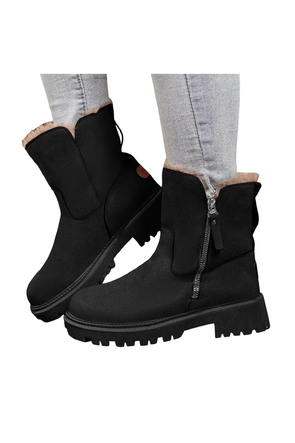 Wide Calf Platform Snow Boots for Women 2025 Fashion Leopard Fleece Lined Winter Warm Chunky Mid Heel Side Zipper Short Ankle Booties