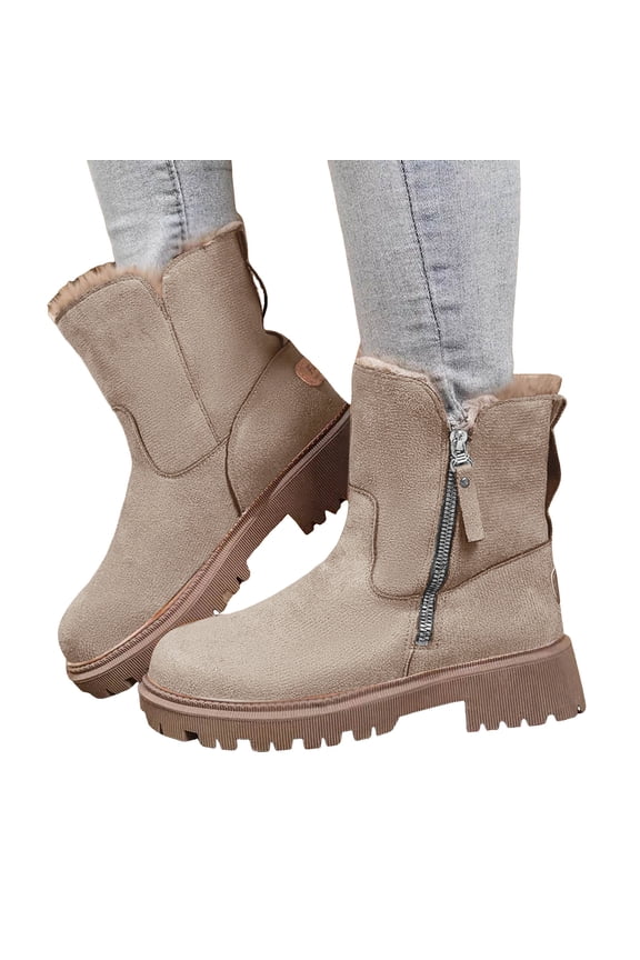 Wide Calf Platform Snow Boots for Women 2025 Fashion Leopard Fleece Lined Winter Warm Chunky Mid Heel Side Zipper Short Ankle Booties