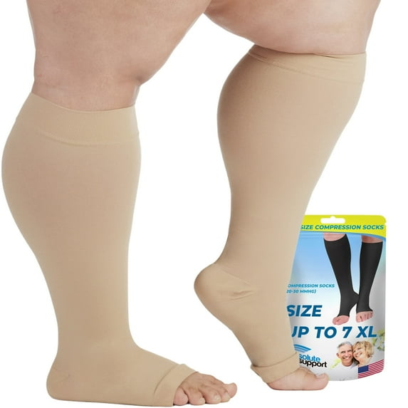 Wide Calf Unisex Open Toe Compression Stockings 20-30mmHg - Beige, 6XL