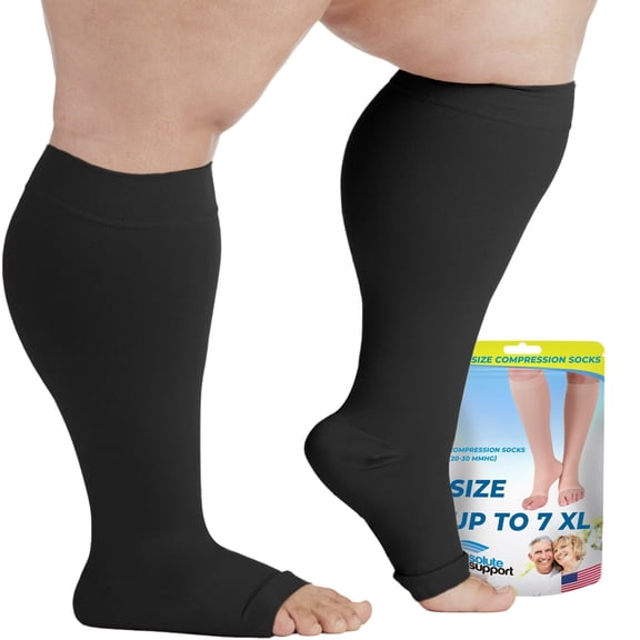 Wide Calf Unisex Open Toe Compression Stockings 20-30mmHg - Black, 6XL