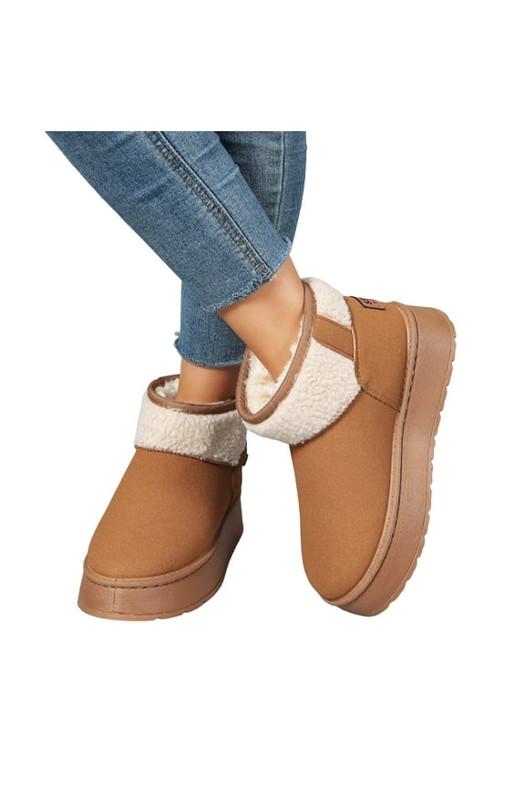 Wide Calf Winter Ankle Boots for Women Suede Slip on Platform Fuzzy Snow Booties Non Slip Memory Foam House Shoes