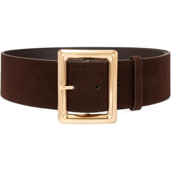 Wide Chunky Belts for Women Fashion Suede Belt for Dresses Skirt with Gold Buckle