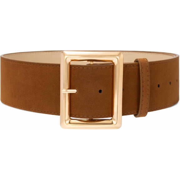 Wide Chunky Belts for Women Fashion Suede Belt for Dresses Skirt with Gold Buckle